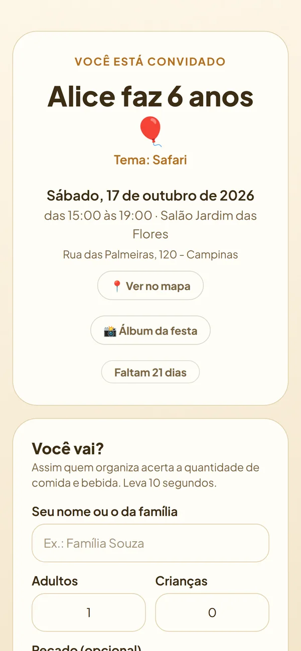 Convite da festa aberto no celular